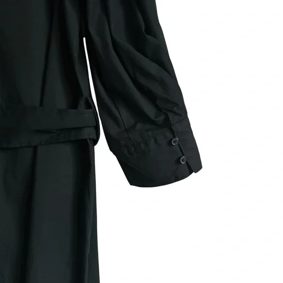 Black Cotton Poplin Belted Shirt Dress Banana Republic Factory Petite L NWT